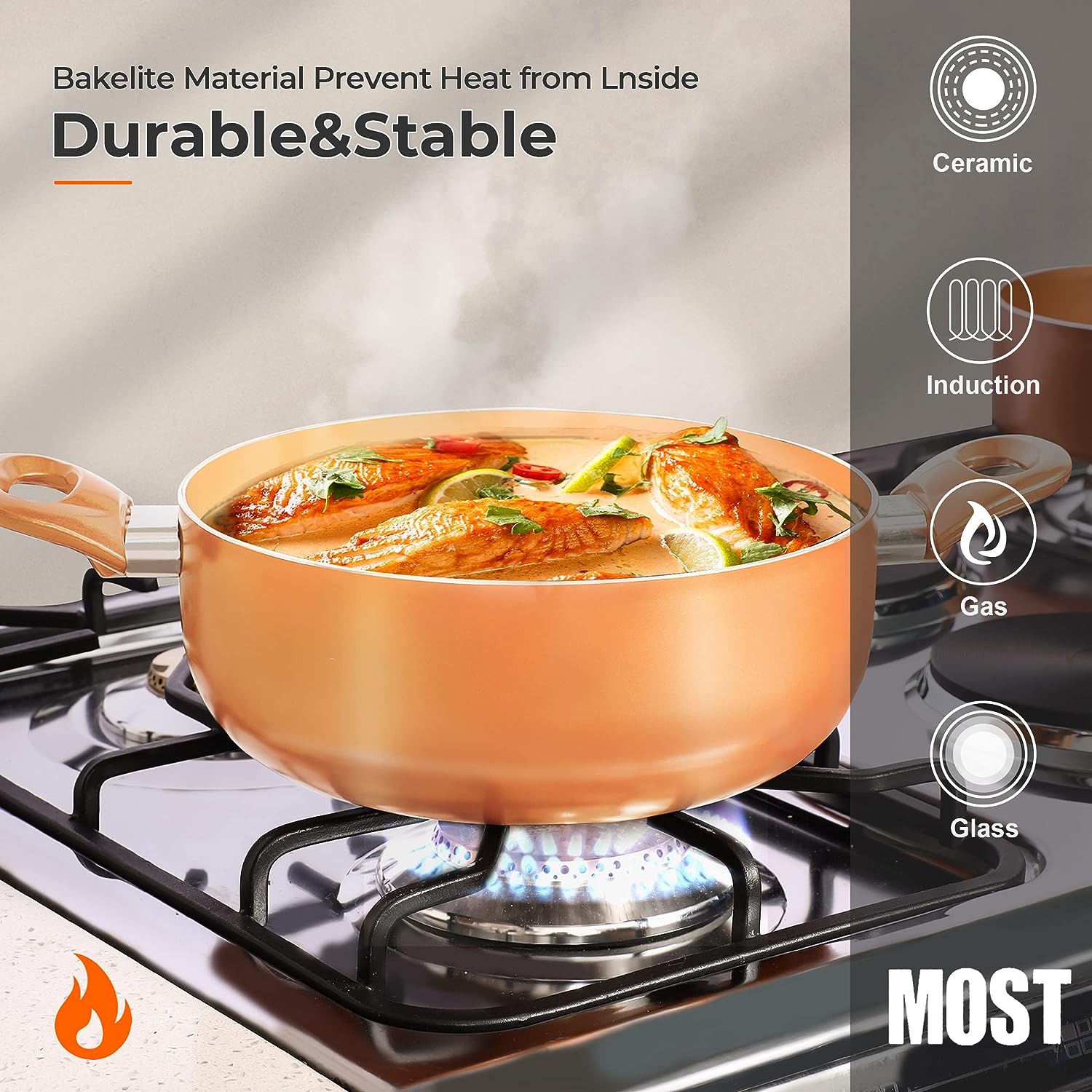 FRUITEAM 6-piece Nonstick Kitchen Cookware Set, Ceramic Coating Cooking Pot and Pans Set, Stock Pot/Milk Pot/Frying Pans Set, Copper Aluminum Pan with Lid, Induction/Gas Kitchenware Set FRUITEAM 6-piece Nonstick Kitchen Cookware Set, Ceramic Coating Cooking Pot and Pans Set, Stock Pot/Milk Pot/Frying Pans Set, Copper Aluminum Pan with Lid, Induction/Gas Kitchenware Set