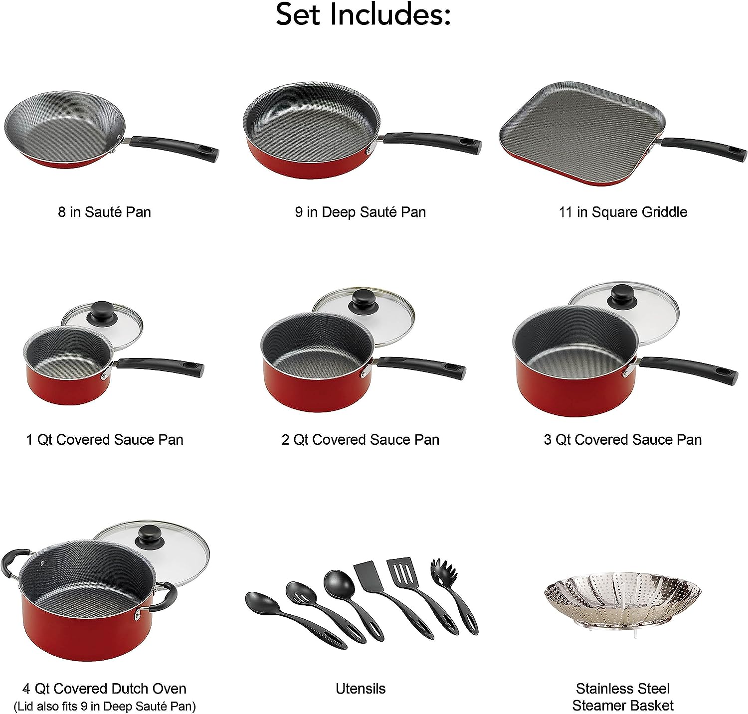 LEGENDARY-YES 18 Piece Nonstick Pots Pans Cookware Set Kitchen Kitchenware Cooking NEW (RED) LEGENDARY-YES 18 Piece Nonstick Pots Pans Cookware Set Kitchen Kitchenware Cooking NEW (RED)