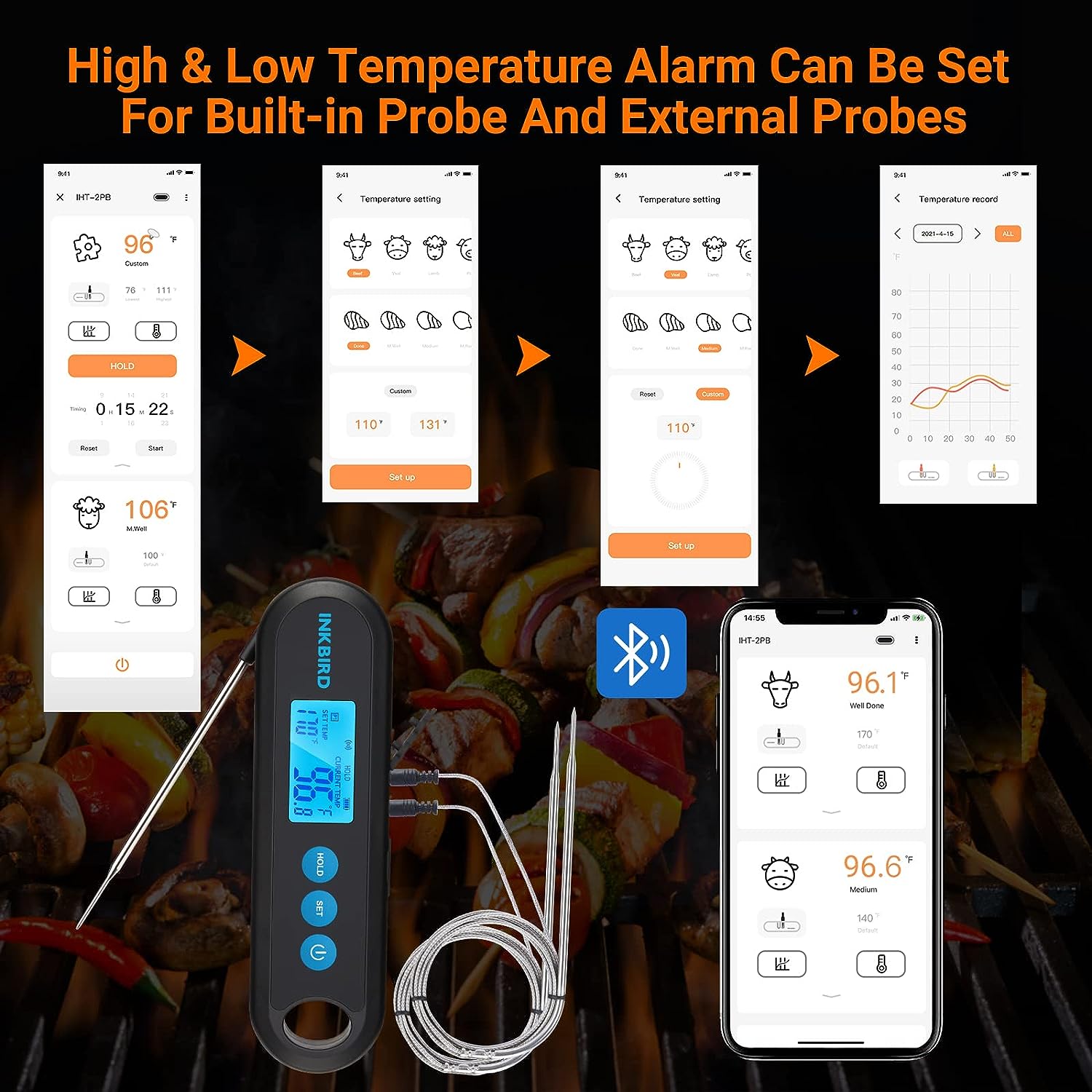 INKBIRD Hybrid Thermometer Between a Remote Bluetooth BBQ Meat Thermometer with 2 Probes and an Instant-Read Thermometer,Rechargeable Grill Thermometer with Temperature Alarms and Graph, Calibration INKBIRD Hybrid Thermometer Between a Remote Bluetooth BBQ Meat Thermometer with 2 Probes and an Instant-Read Thermometer,Rechargeable Grill Thermometer with Temperature Alarms and Graph, Calibration