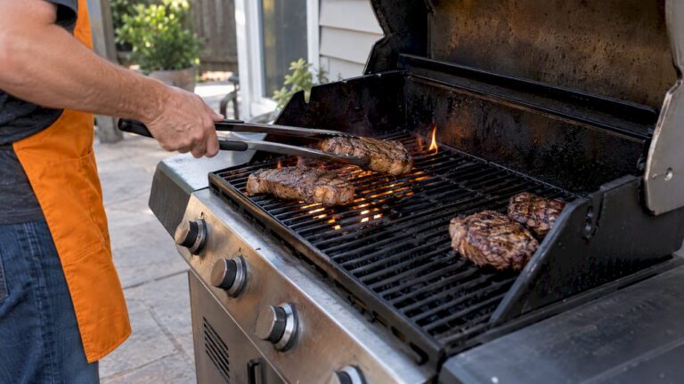 Steak moving between grill heat zones