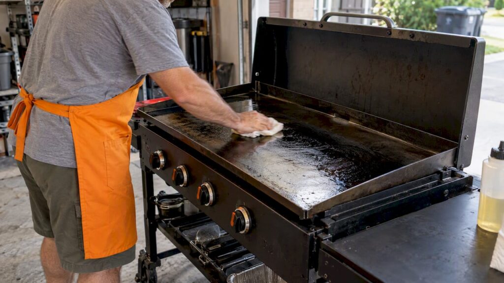 Cook seasoning a Blackstone griddle surface