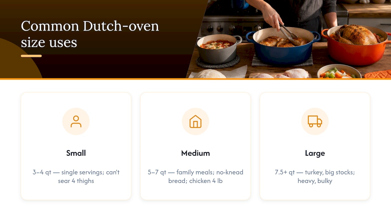 Dutch oven quart ranges and cooking uses