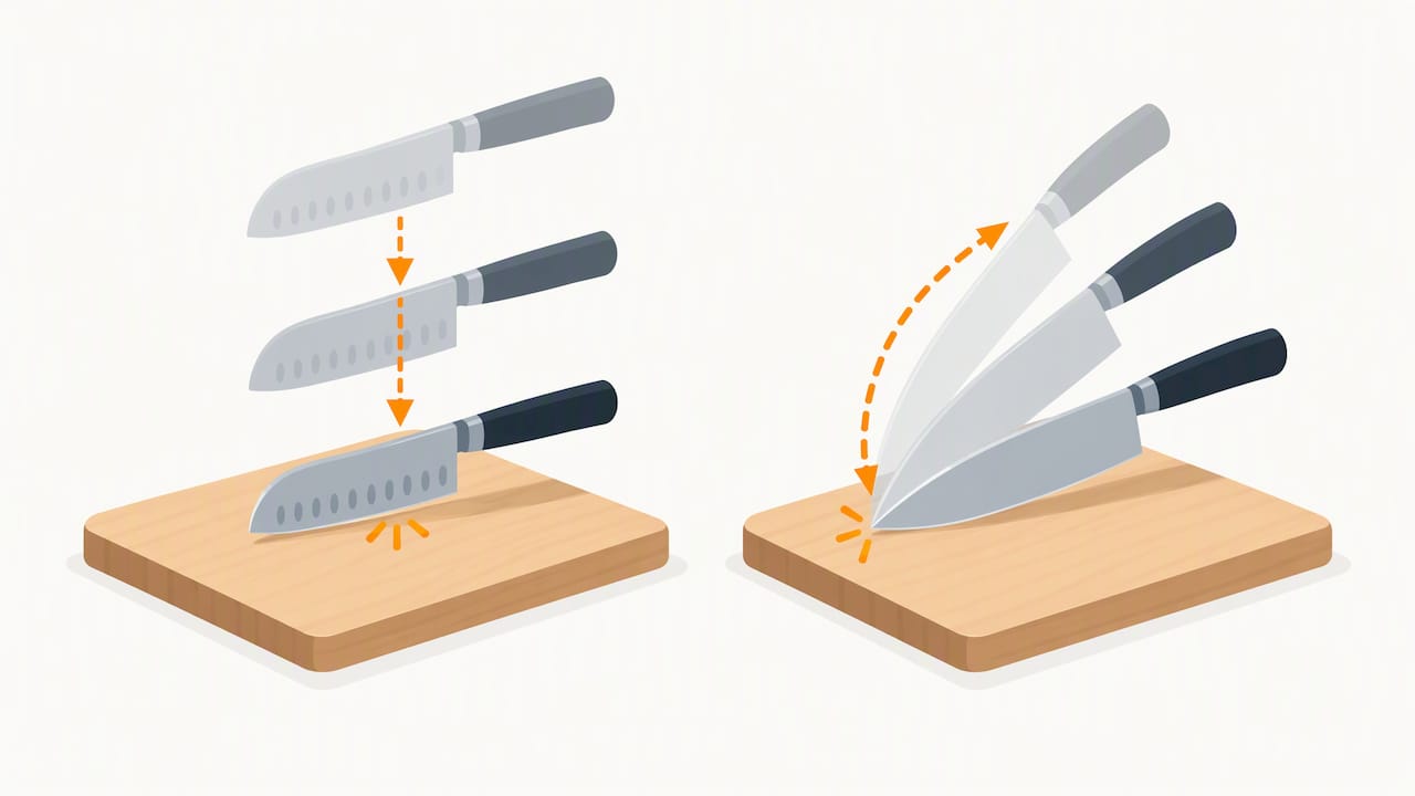 Illustration of contrasting knife cutting motions
