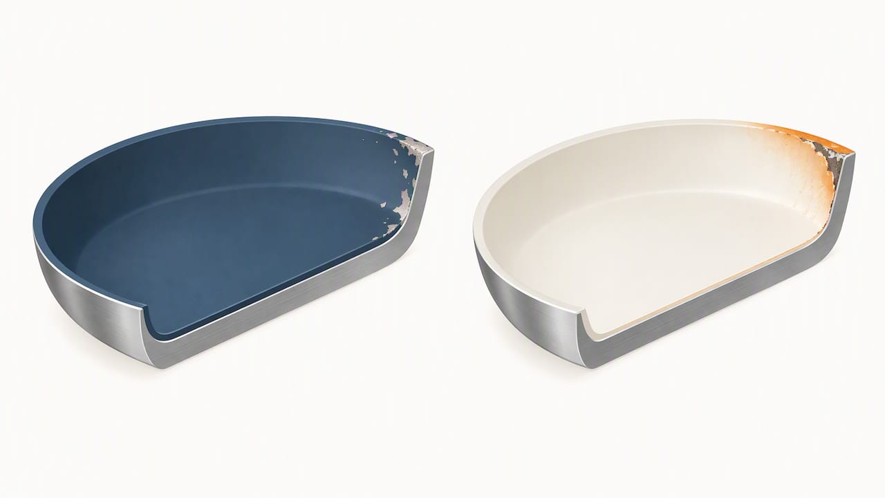 Cutaway comparison of two pan coating types